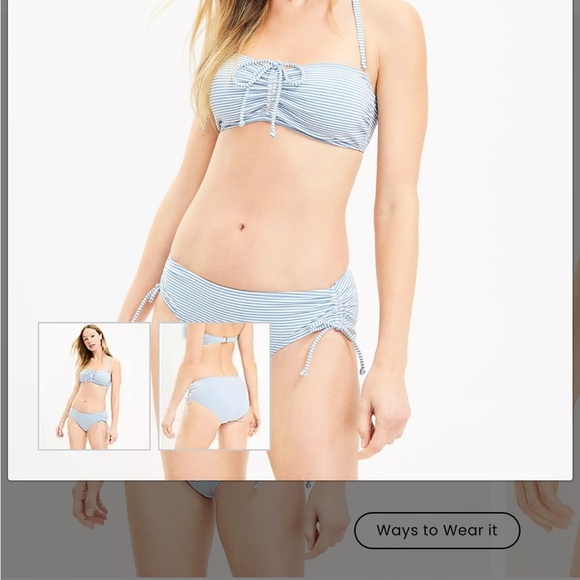 LOFT Beach Striped Seersucker Side Tie Shirred Bikini Bottom Poolside Blue S NWT - Picture 1 of 4